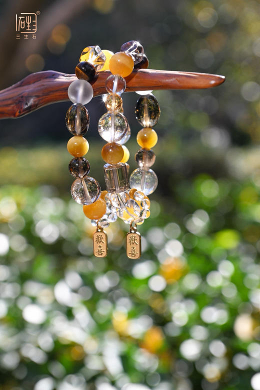 三生石美拉德色系 天然虎睛石白茶水晶能量手链 商品图0