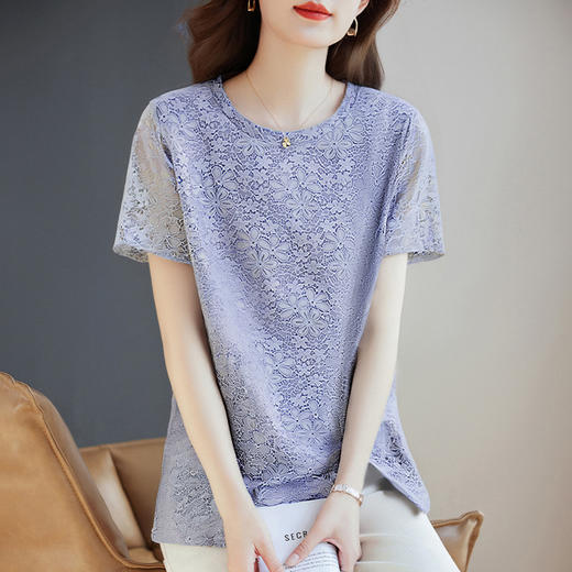 短袖蕾丝上衣女2025年夏季新款大码女装女士t恤宽松漂亮小衫高级 商品图2