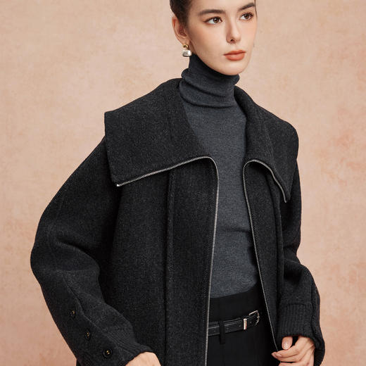 QH932斯尔丽25新款轻薄保暖性强韩版廓形简洁大方大翻领减龄短大衣 商品图9