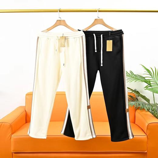 D112003冬季新款加绒皮标条纹运动休闲直筒裤 商品图0