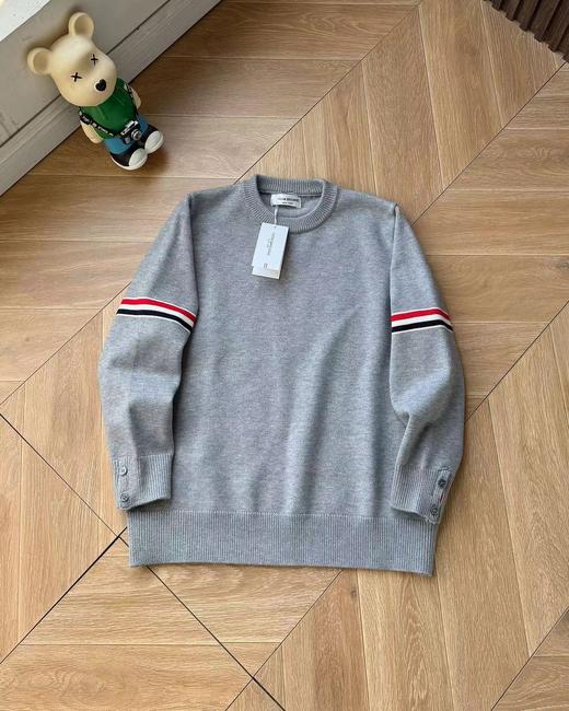 D112043圆领袖臂彩条4色针织毛衣男女情侣款套头毛衣 商品图4