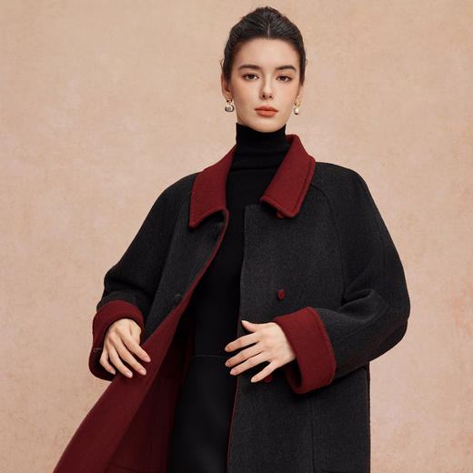 QH923斯尔丽25新款双面双色轻国风H身形盘扣简洁大方OL通勤羊毛大衣 商品图4