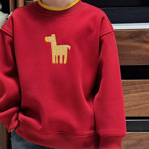 【马上有钱❀儿童加厚摇粒绒刺绣卫衣25822】保暖抗风微防水，撞色圆领设计，设计时尚 商品图1