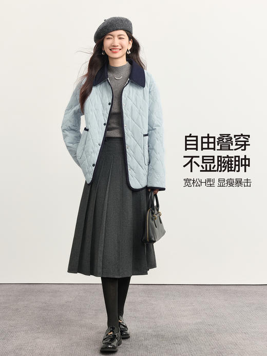 【周四狂欢价】熙世界学院蓝巴恩风棉服女短外套秋冬撞色翻领菱格棉衣 商品图2