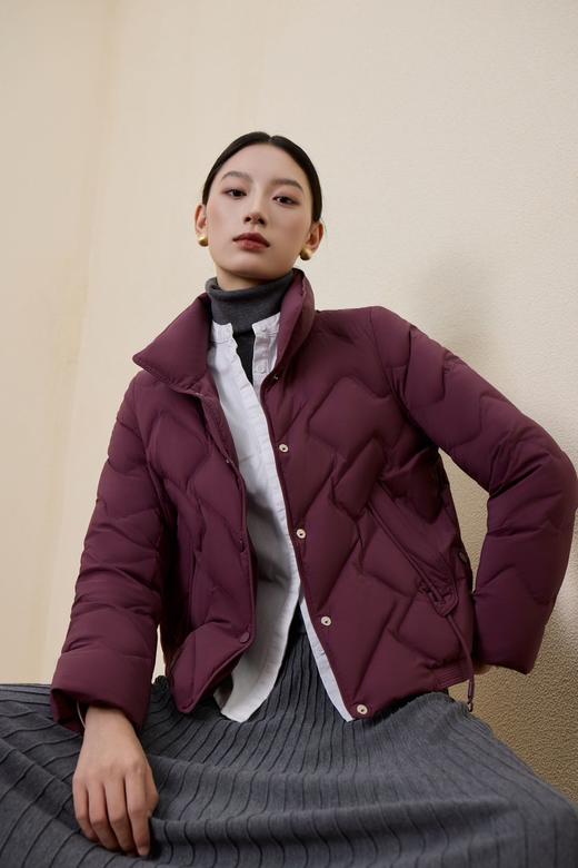 伯妮斯茵 | 简约通勤 短款立领白鸭绒羽绒服 波浪绗缝工艺 轻盈保暖 日常通勤款 SZ6R20 魏紫色 商品图0