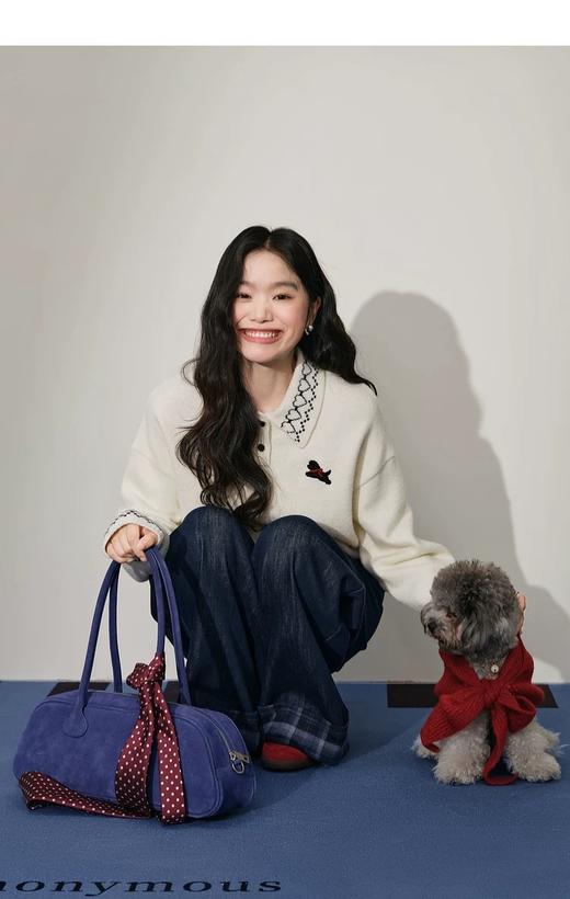 D112057杏色polo领刺绣毛衣女2025秋冬季新款气质软糯显瘦针织衫短款 商品图10