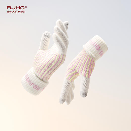 BJHG不计后果条纹提花撞色手套男女同款冬季仿羊绒加绒加厚可触屏 商品图0