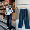 【直筒直腿】噢蜜ooomeooo直筒加绒牛仔蓝仔裤 商品缩略图0