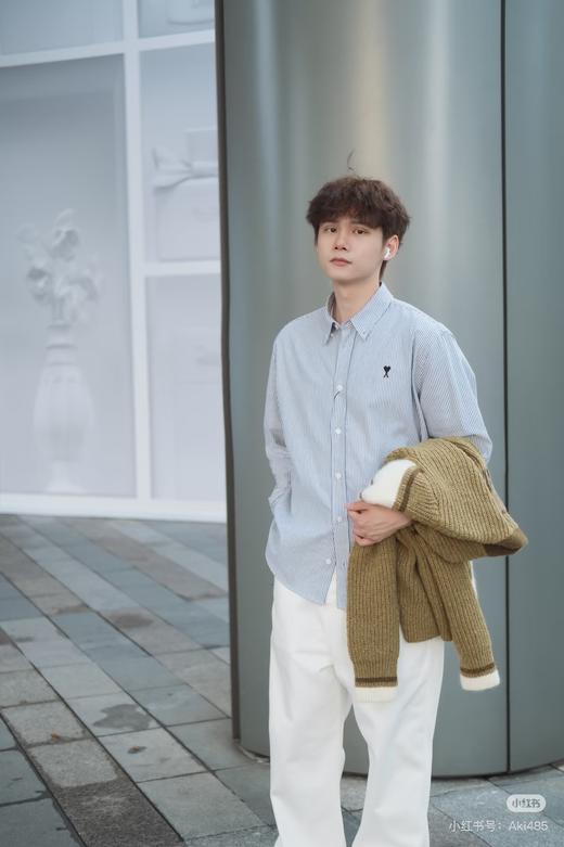 【秋冬新品】Ami 艾米 26新品男士黑色刺绣ADC条纹衬衫牛津棉上衣 商品图1