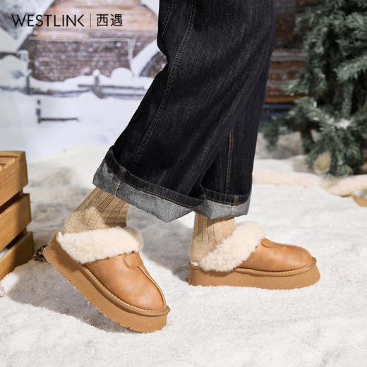 西遇厚底毛毛鞋女新款冬季外穿包头棉拖鞋保暖加绒雪地靴半拖V2457331 商品图3