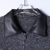 SDSA男士秋冬新款痞帅男装简约拼皮拉链翻领开衫毛衣百搭舒适外套 商品缩略图1