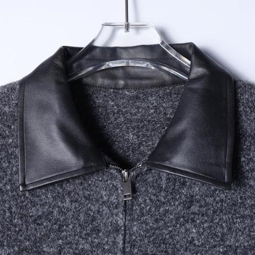 SDSA男士秋冬新款痞帅男装简约拼皮拉链翻领开衫毛衣百搭舒适外套 商品图1