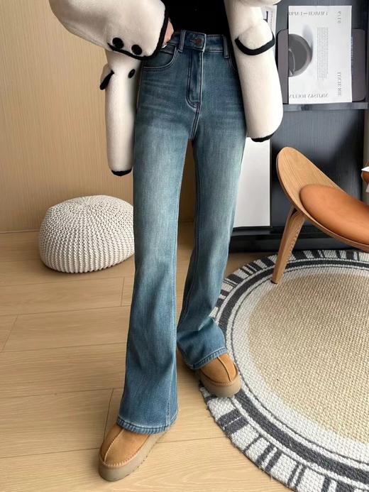 D112017加厚绒微喇裤女2025年冬季高腰显瘦喇叭长裤 商品图1