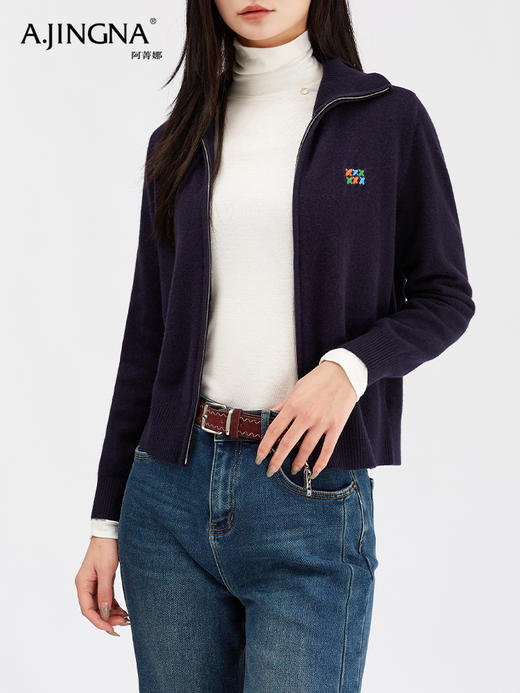 【挺阔立体】阿菁娜极简风羊毛立领直身双开拉链针织开衫F30D318011 商品图2
