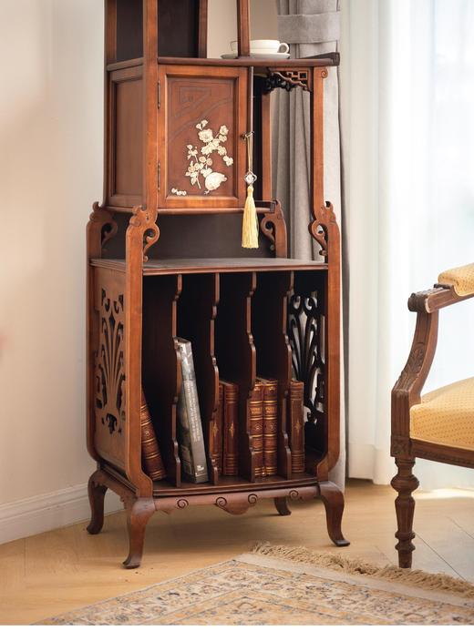 【已售】独角鹿西洋古董1890年代法国出品维多东方风格传统花鸟图案镶嵌胡桃木音乐展示柜 商品图3