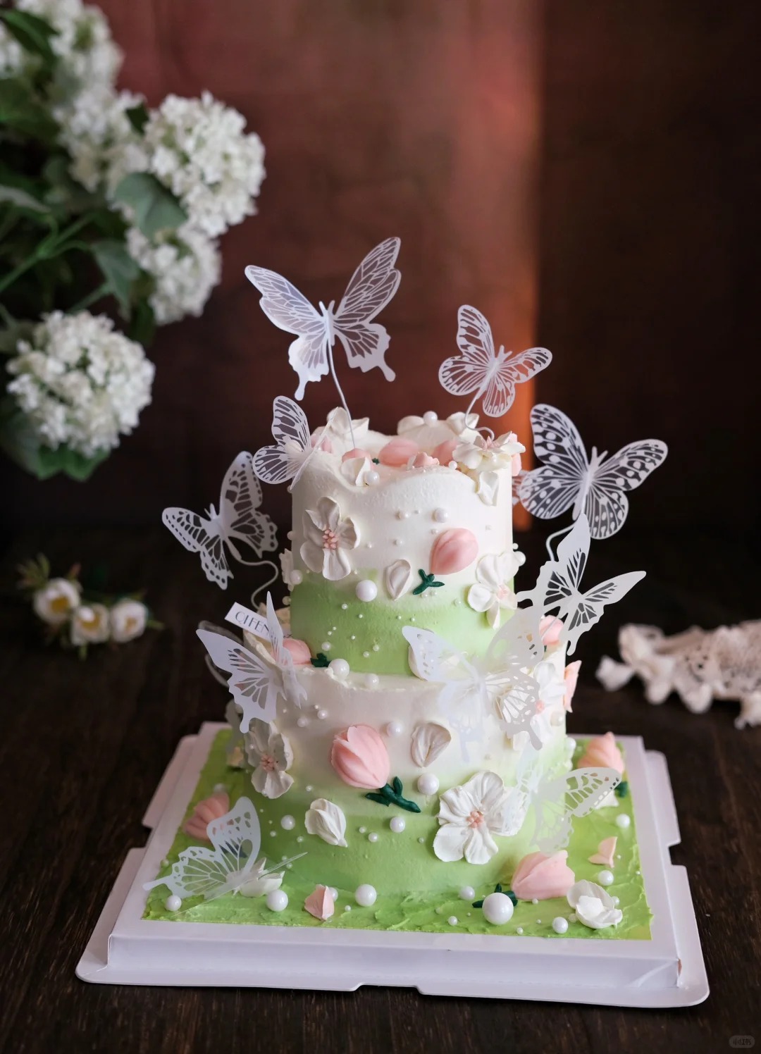 【周年庆精选】蝴蝶山谷浪漫花花双层蛋糕C款