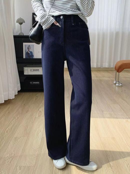 D112016巨显瘦四面弹高腰加绒牛仔裤女秋冬裤子宽松直筒阔腿裤 商品图7