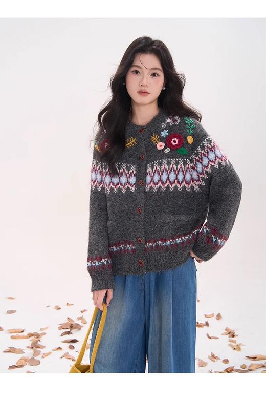 D112060立体钩花费尔岛针织开衫毛衣外套上衣女 商品图8