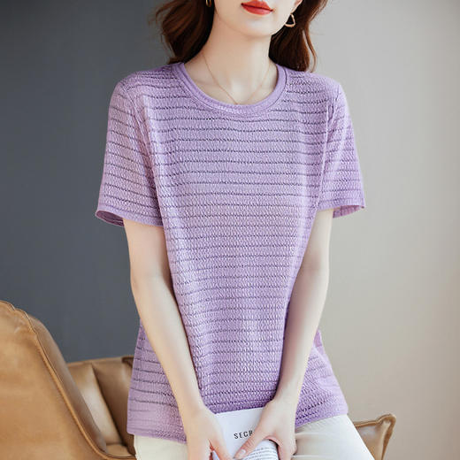 薄款冰丝针织短袖t恤女宽松大码圆领上衣夏季2025年新款女装小衫 商品图4