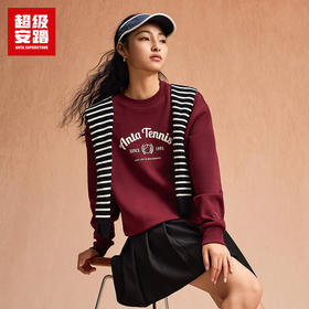 超级安踏加绒圆领卫衣女士秋冬抓毛保暖复古网球风套头衫上衣女162548702U