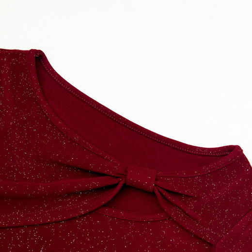 西遇长袖T恤韩系不规则蝴蝶结镂空针织显瘦正肩上衣P0044033 商品图3