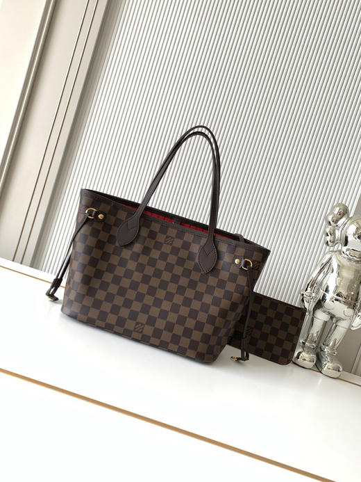 秋冬特惠💰1190 渠道级LV【全钢五金 MB163c01变码芯片】te级LV 全套包装 N41359咖啡格红内里 NEVERFULL 小号手袋 Neverfull 小号手提包 商品图2