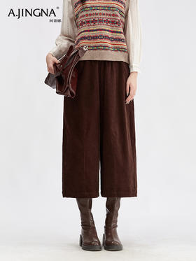 【松弛格调】阿菁娜灯芯绒量感松紧腰休闲阔腿裤F30D210020