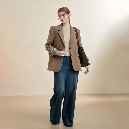 西遇英伦风复古毛呢西装外套女秋季新款气质翻领高级感西服V3655266 商品图1