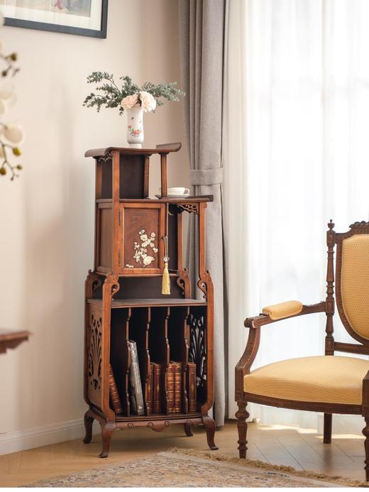 【已售】独角鹿西洋古董1890年代法国出品维多东方风格传统花鸟图案镶嵌胡桃木音乐展示柜 商品图0