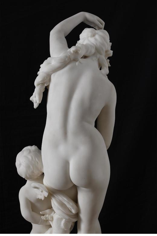 独角鹿西洋古董1890年代法国雕塑家Émile Boisseau签名出品卡拉拉大理石雕塑「维纳斯与丘比特Venus and Amor」 商品图7