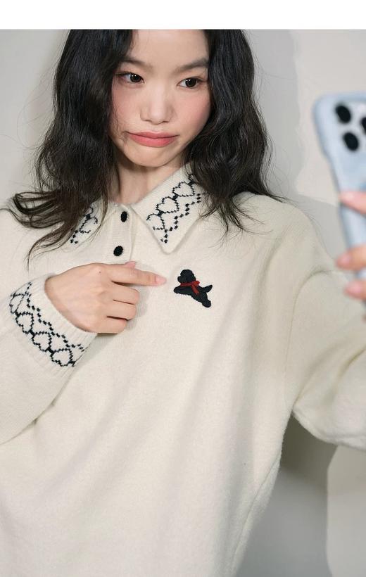 D112057杏色polo领刺绣毛衣女2025秋冬季新款气质软糯显瘦针织衫短款 商品图9