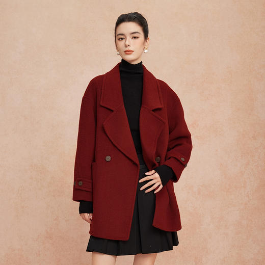 QH926斯尔丽2025新款韩版廓形慵懒风一手长女式羊毛大衣 商品图2
