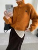 D112037松弛感毛茸茸爱心刺绣高领针织开衫 商品缩略图0