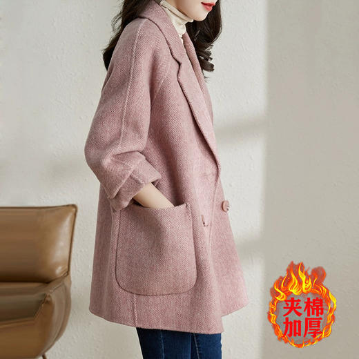 2025秋冬季新款粉色毛呢大衣女小个子中长款气质休闲呢外套 商品图4