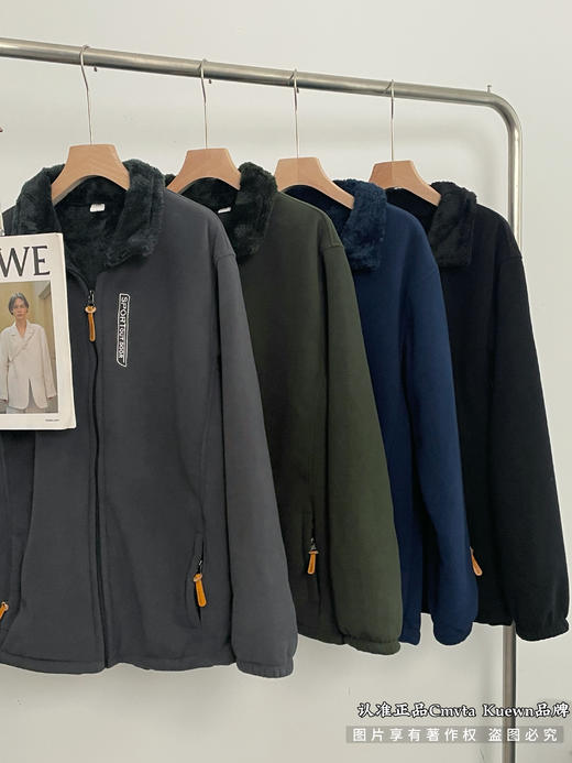 御寒神器 秋冬摇粒绒外套男中老年外套中年爸爸加厚外套加绒加厚宽松立领开衫抓绒上衣卫衣中老年爸爸装 商品图9