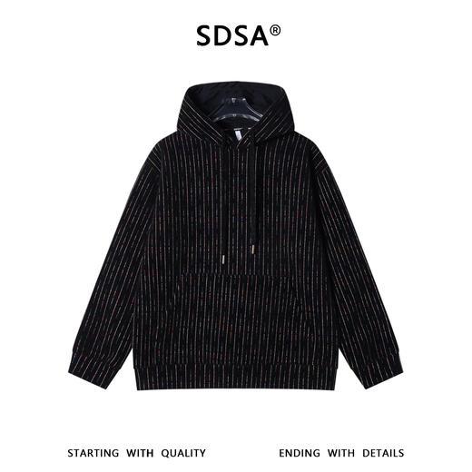 SDSA男士秋冬新款痞帅男装韩版彩色竖纹抽绳连帽卫衣百搭潮流上衣 商品图0