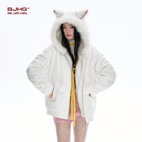 BJHG不计后果座山雕美式卫衣女款冬新款加绒保暖连帽拉链外套上衣