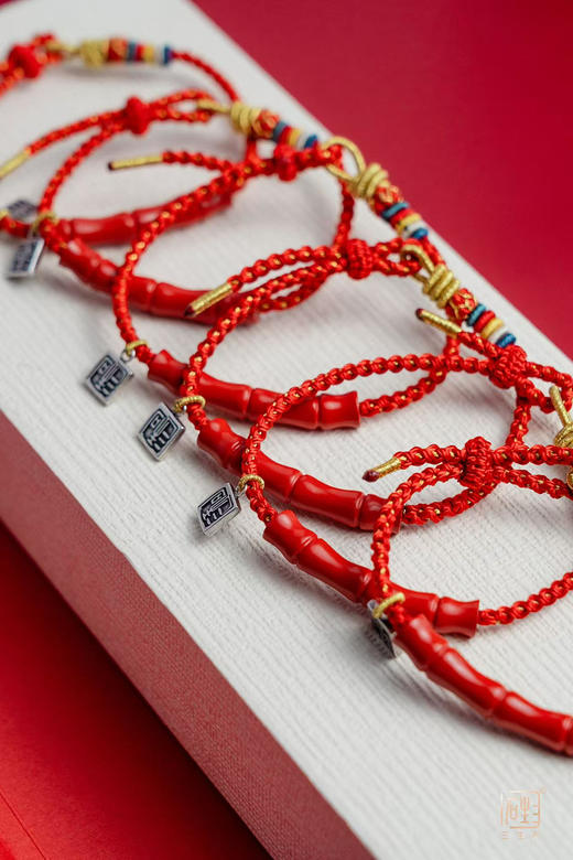 天然朱砂竹报平安九子离火编织手绳/天然朱砂竹报平安红绳款编织手绳 商品图6