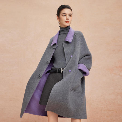 QH923斯尔丽25新款双面双色轻国风H身形盘扣简洁大方OL通勤羊毛大衣 商品图5