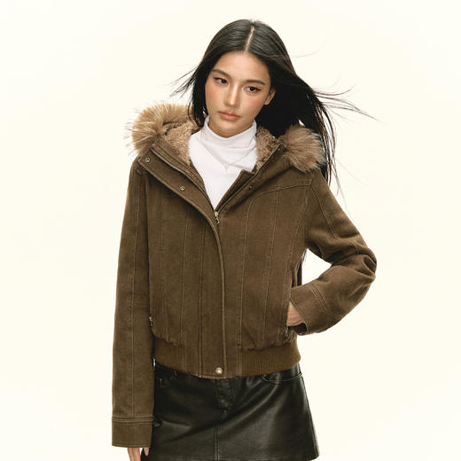 Ariseism 美式复古可拆卸毛领连帽加厚棉服秋冬新款保暖上衣 商品图0