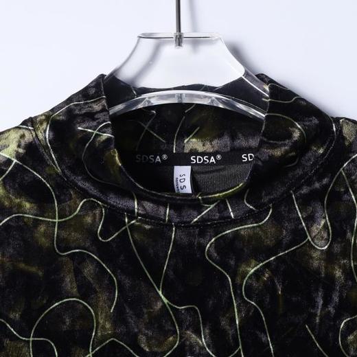 SDSA男士秋冬新款痞帅男装撞色植绒凌乱线条半高领长袖T恤百搭潮 商品图1