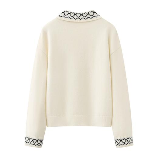 D112057杏色polo领刺绣毛衣女2025秋冬季新款气质软糯显瘦针织衫短款 商品图1