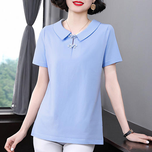 纯棉短袖女t恤2025夏季新款宽松大码女装妈妈半袖女士娃娃领上衣 商品图1
