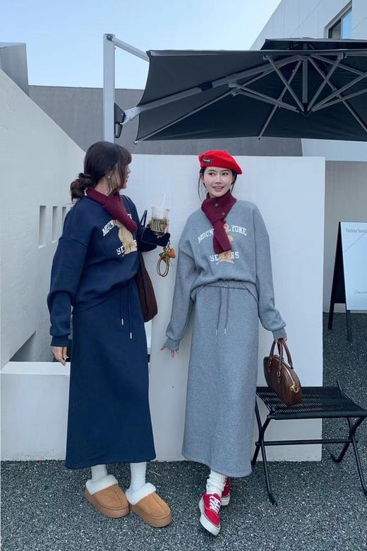 HAYES 加绒灰色小熊休闲运动风半裙套装 21764 商品图4