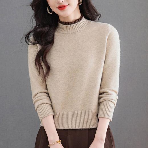 半高领毛衣深灰撞色木耳边领，红色纽扣针织打底衫CC-103-3317 商品图3