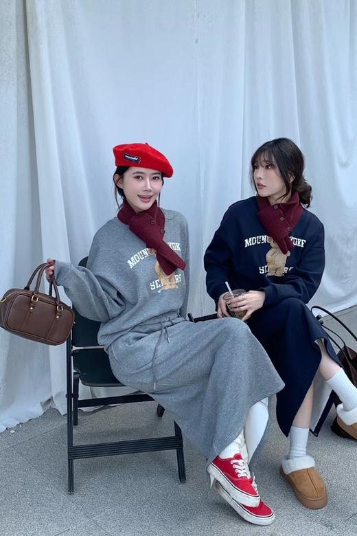 HAYES 加绒灰色小熊休闲运动风半裙套装 21764 商品图2