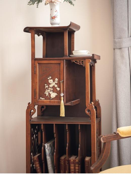 【已售】独角鹿西洋古董1890年代法国出品维多东方风格传统花鸟图案镶嵌胡桃木音乐展示柜 商品图2