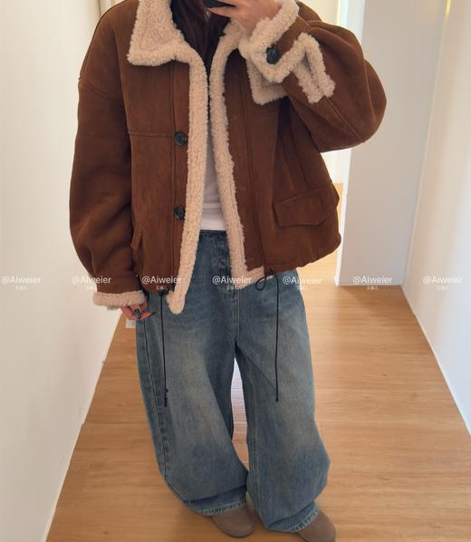【GZ】无忧购 皮毛一体加厚保暖立领复古短款麂皮绒羊羔毛外套女1837# 商品图9