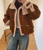 【GZ】无忧购 皮毛一体加厚保暖立领复古短款麂皮绒羊羔毛外套女1837# 商品缩略图12