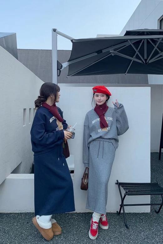 HAYES 加绒灰色小熊休闲运动风半裙套装 21764 商品图5